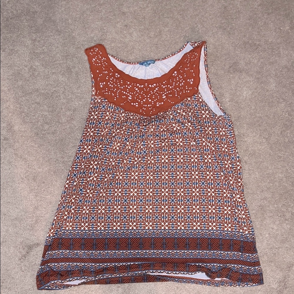 Fleur Bleve Orange Sleeveless Tank Top with Geometric Pattern-size Medium, EUC